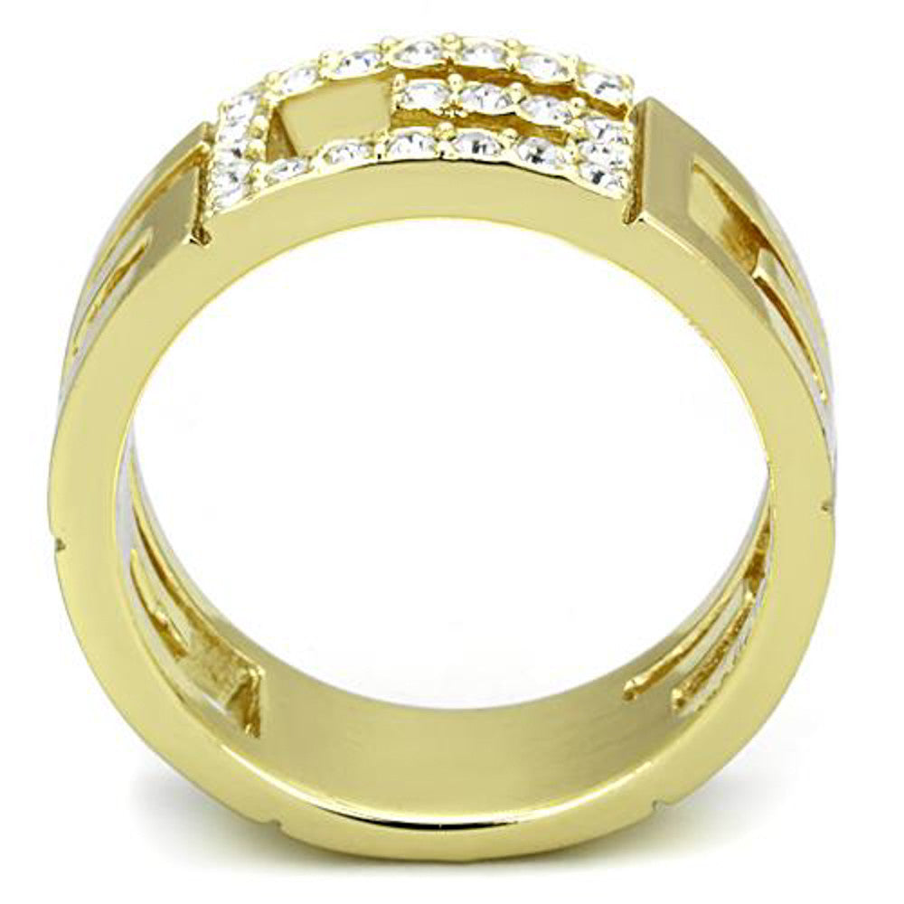 ARTK1712 Stainless Steel 14k Gold Ion Plated Letter G Crystal Fashion Ring Size 510